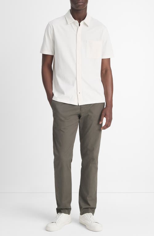 Shop Vince Sueded Jersey Short Sleeve Button-up Shirt In Off White