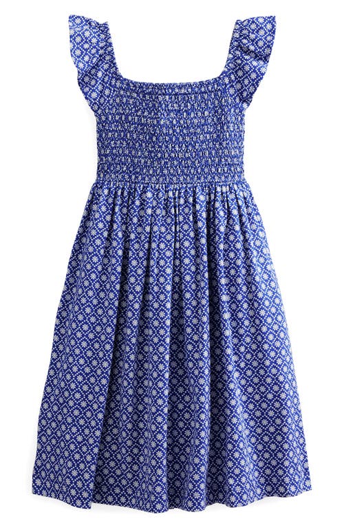 Boden Kids' Shirred Cotton Jersey Dress in Blue Daisy