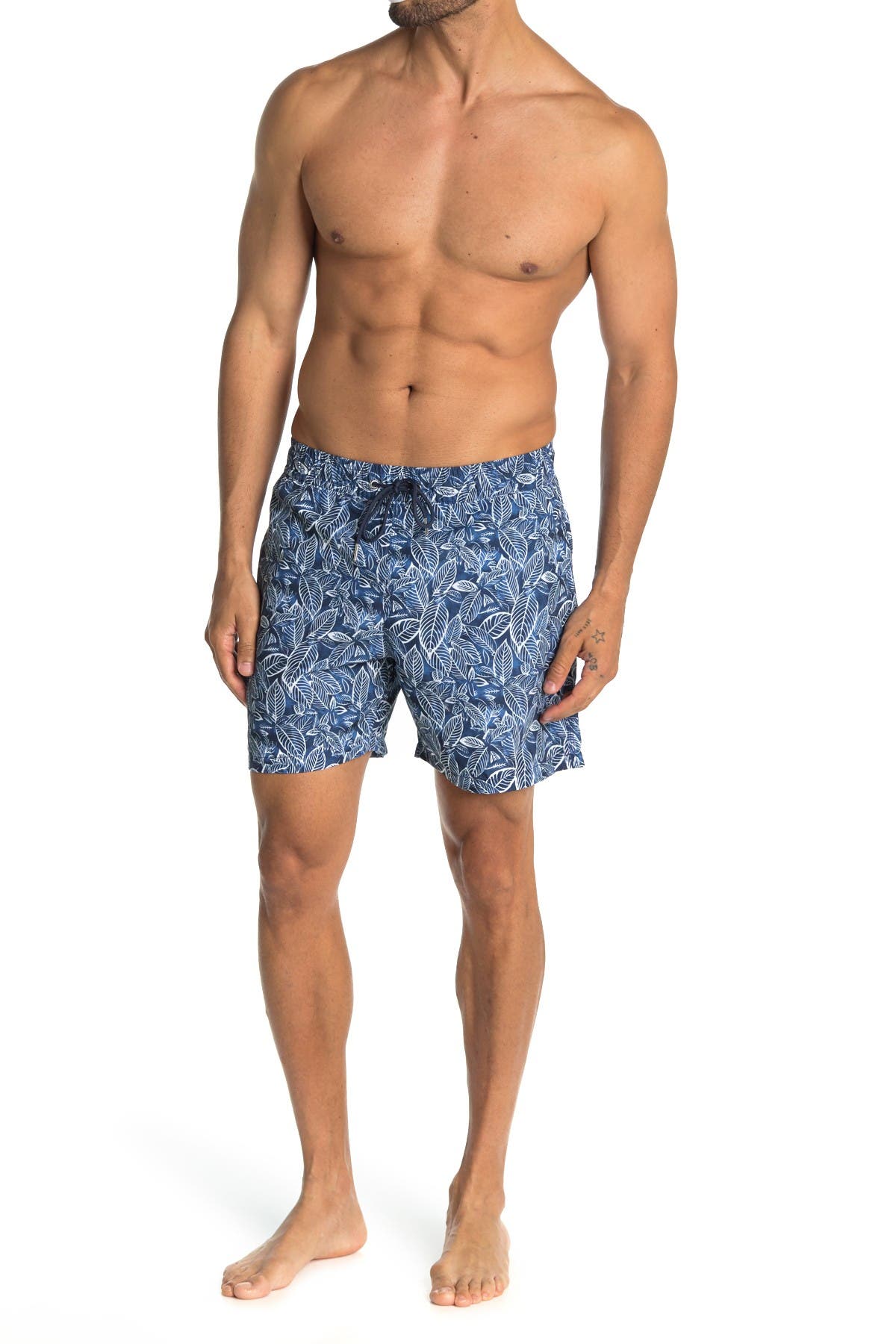 denim print swim trunks