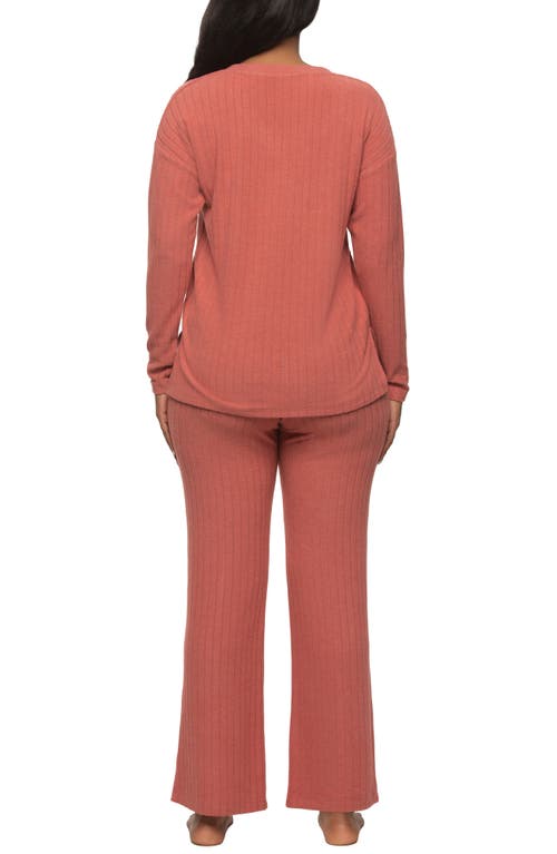 Shop Felina Serena Long Sleeve Rib Knit Pajamas In Marsala