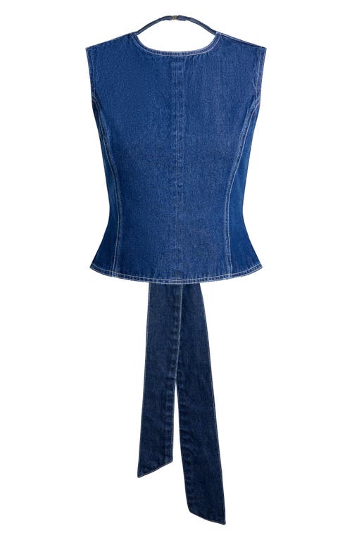 Shop Lioness Countryside Open Back Denim Top In Blue Denim