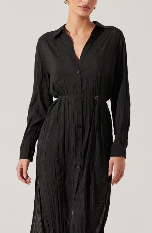 Shop Astr The Label Belted Long Sleeve Midi Shirtdress In Black