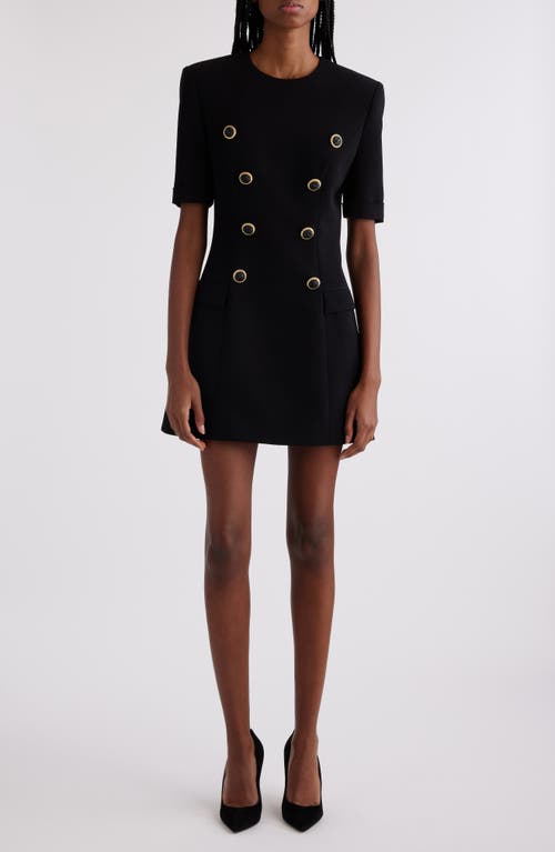 Shop Balmain Button Detail Crepe Minidress In Black