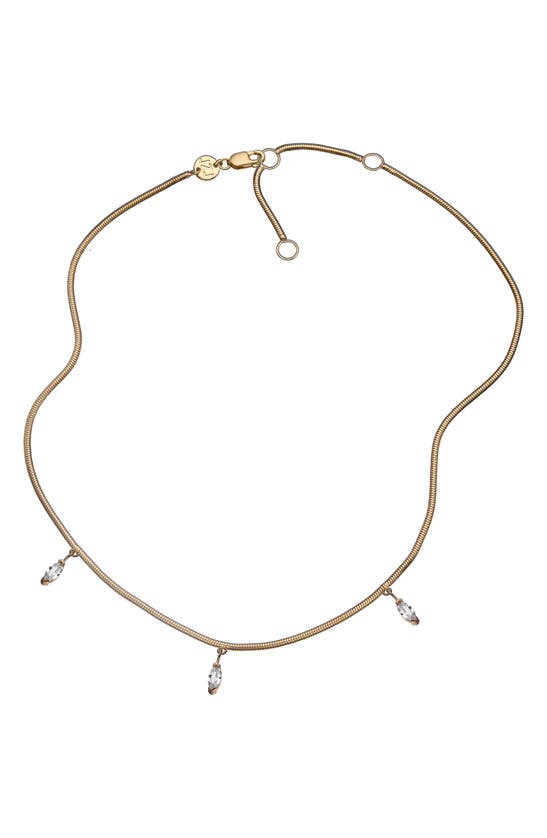 Shop Jennifer Zeuner Bella White Sapphire Station Necklace In 14k Yellow Gold Plated Silver