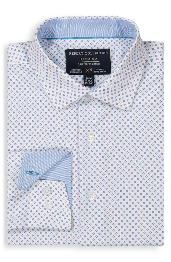 Report Collection Printed 4-way Stretch Slim Fit Dress Shirt In White 01