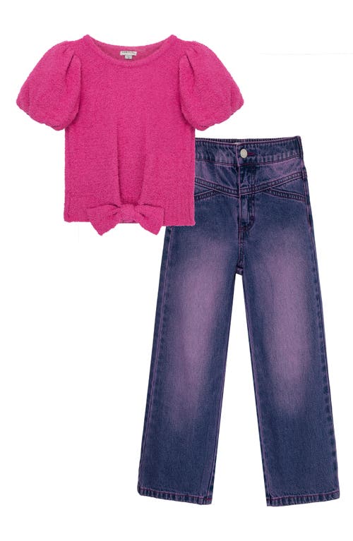 Habitual Kids Kids' Short Sleeve Sweater & Jeans Set Dark Pink at Nordstrom,