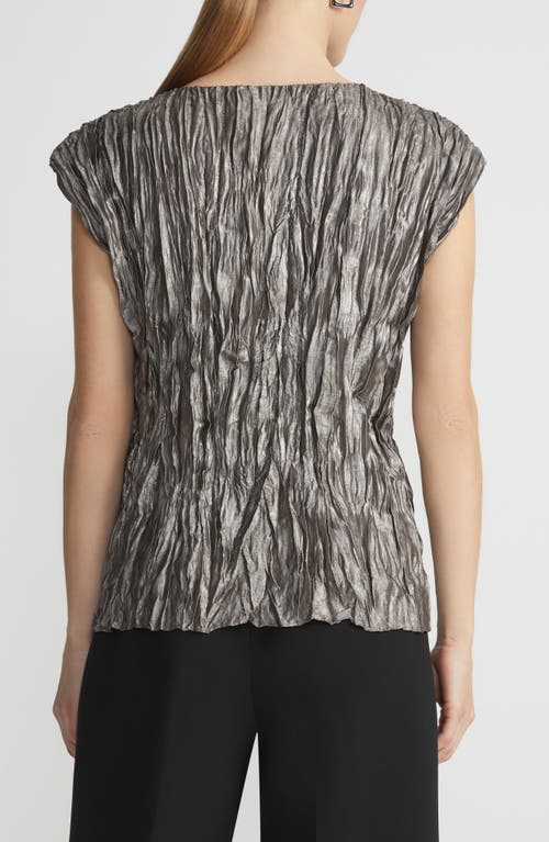 Shop Lafayette 148 New York Metallic Foil Plissé Cap Sleeve Top In Pewter Metallic