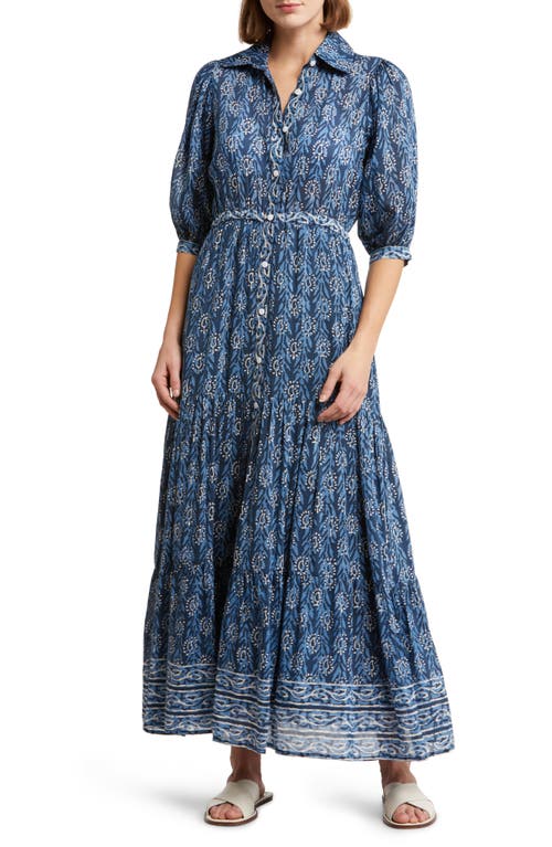 Blair Puff Sleeve Maxi Dress in Indigo Print
