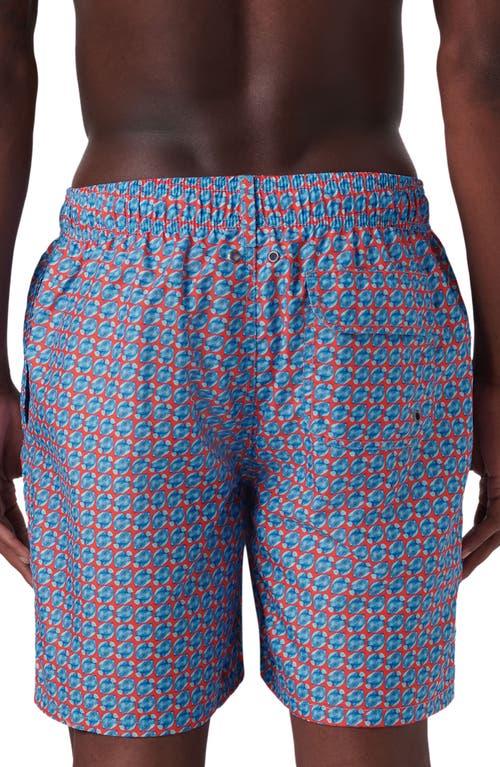 Shop Bugatchi Cosmo Print Swim Trunks In Pimento