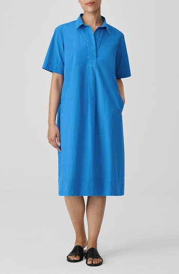 Eileen Fisher Classic Collar Midi Dress In Calypso