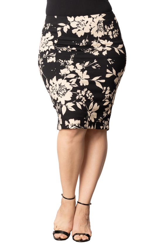 Shop Kiyonna Pencil Skirt In Vintage Ivory Florals