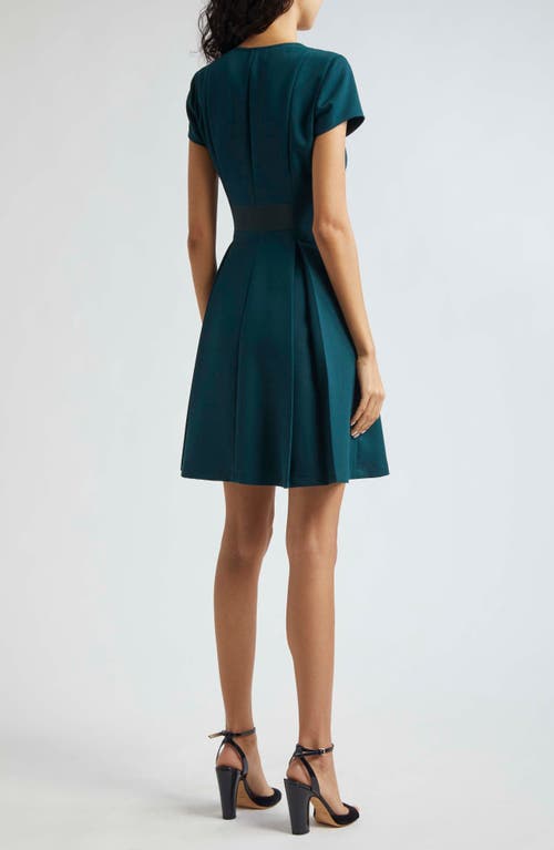 Emporio Armani Emma Short Sleeve Fit & Flare Dress In Solid Dark Green