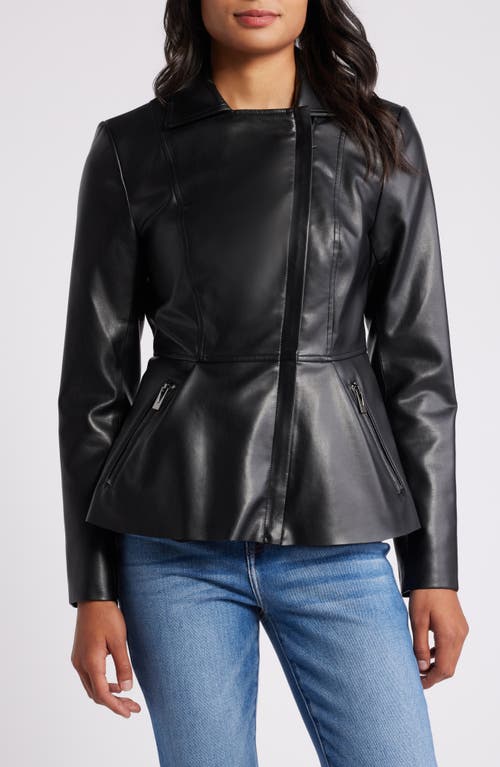 Via Spiga Peplum Faux Leather Moto Jacket in Black 