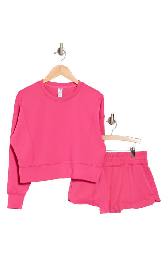 Yogalicious Kids' Zuri Crop Pullover Sweater & Shorts Lounge Set In Pink