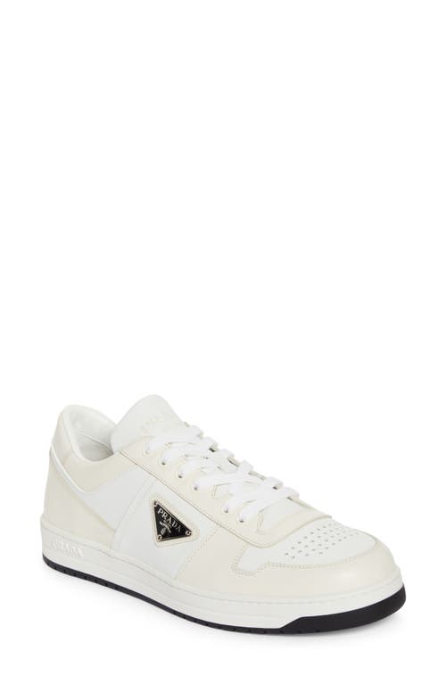 Prada Downtown Leather Sneaker In Bianco/avorio