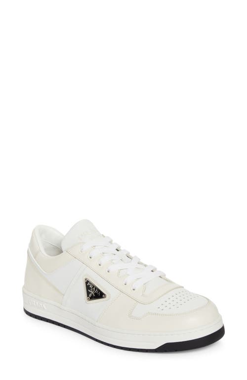 Shop Prada Downtown Leather Sneaker In Bianco/avorio