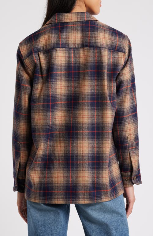Pendleton Plaid Wool Overshirt In Brown/navy/red Plaid