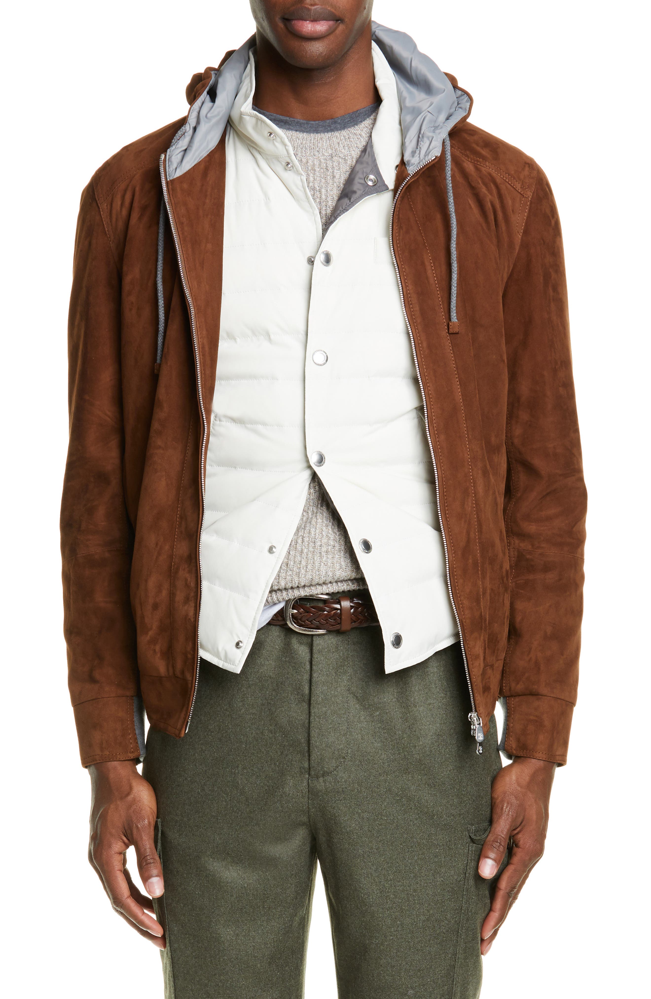 suede hooded jacket men's