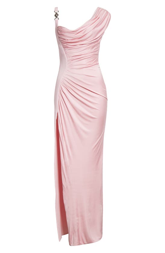 Shop Versace Medusa '95 Draped Crepe & Jersey Gown In 95 Pastel Pink