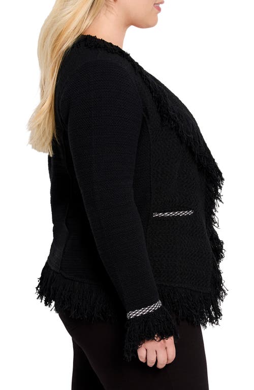 Shop Nic + Zoe Nic+zoe Fringe Mix Statement Knit Jacket In Black Onyx