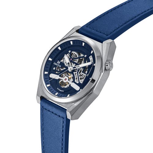 Shop Heritor Automatic Amadeus Semi-skeleton Leather-band Watch In Silver/blue