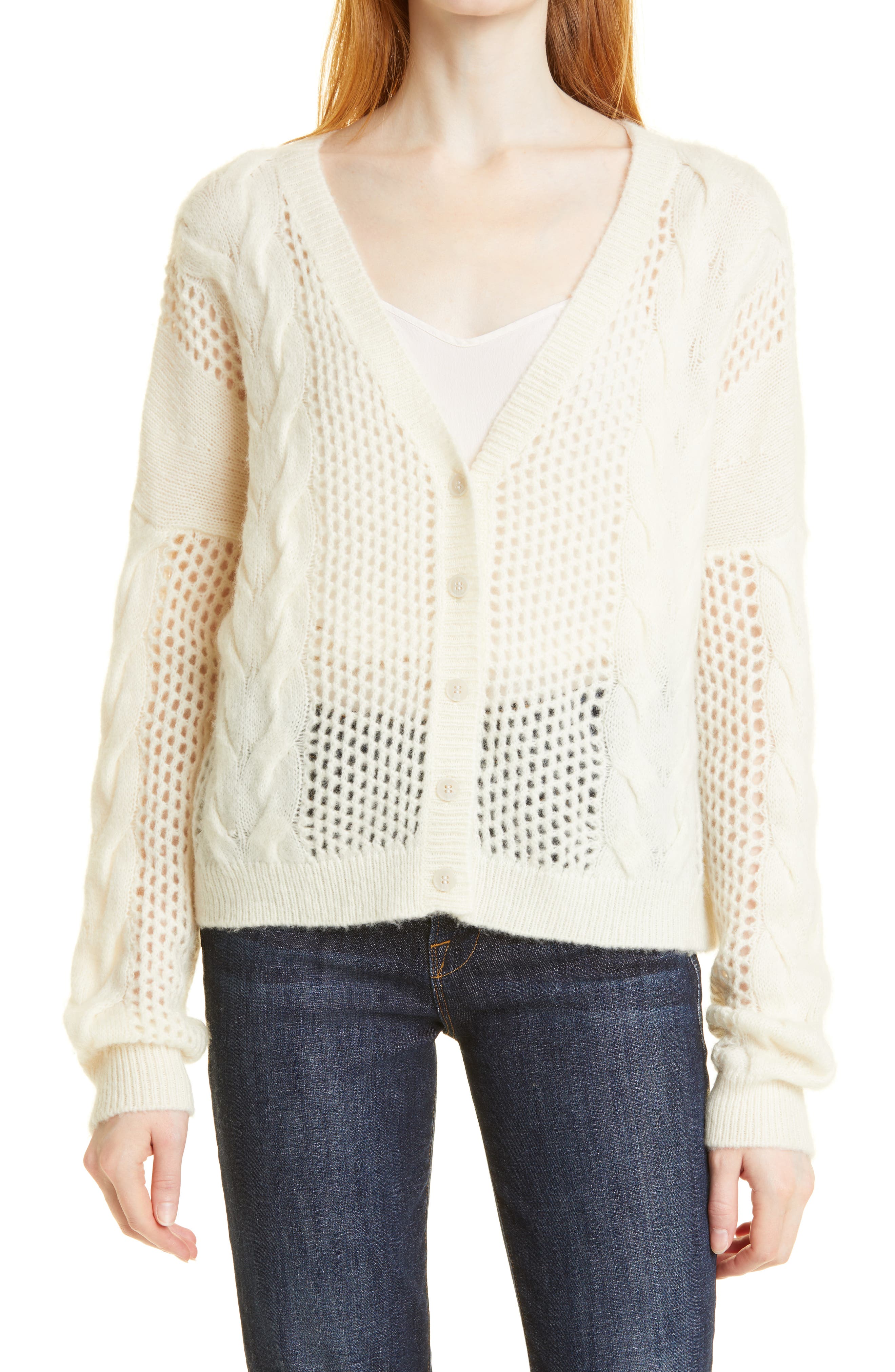 vince open cable cardigan