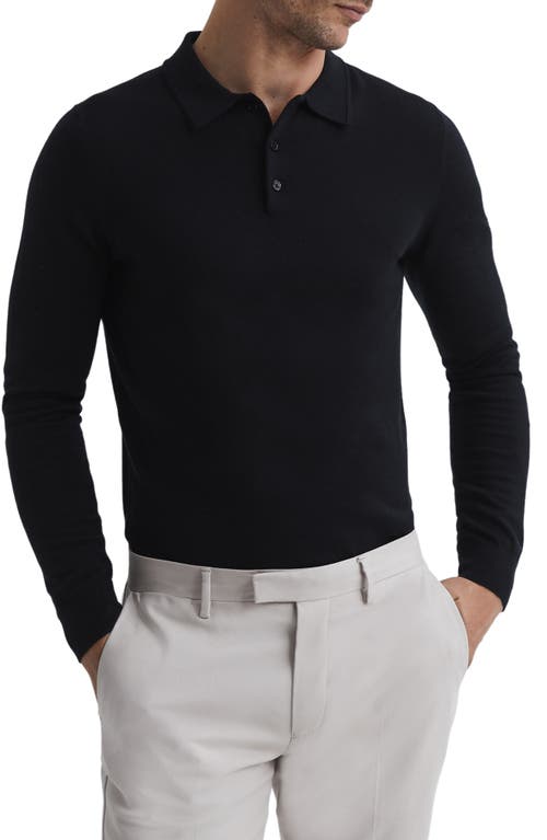 Reiss Trafford Long Sleeve Wool Polo Sweater in Black at Nordstrom, Size Small