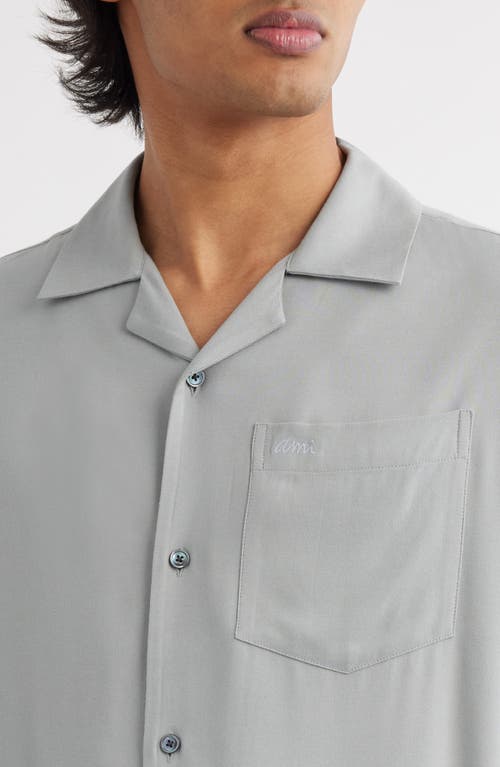 Shop Ami Alexandre Mattiussi Ami Paris Logo Embroidered Twill Camp Shirt In Clay Blue/4012