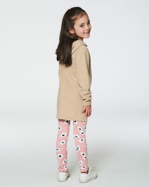 Shop Deux Par Deux Little Girl's Printed Leggings Pink With White Flowers In Printed Off White Flowers