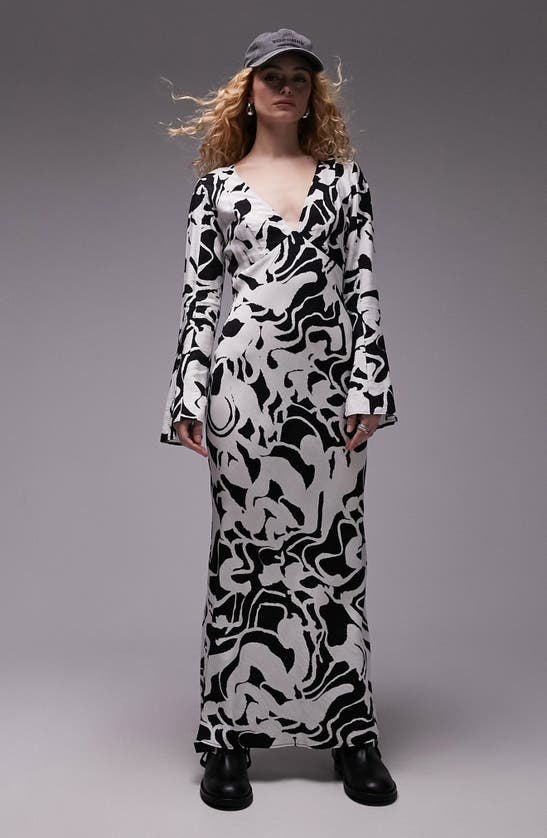 Shop Topshop Lea Floral Long Sleeve Maxi Column Dress In White Multi