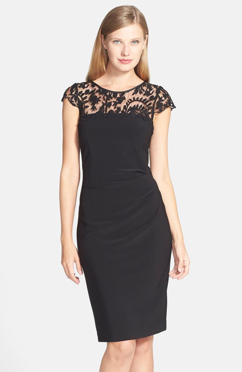 Adrianna Papell Embroidered Yoke Ruched Sheath Dress | Nordstrom