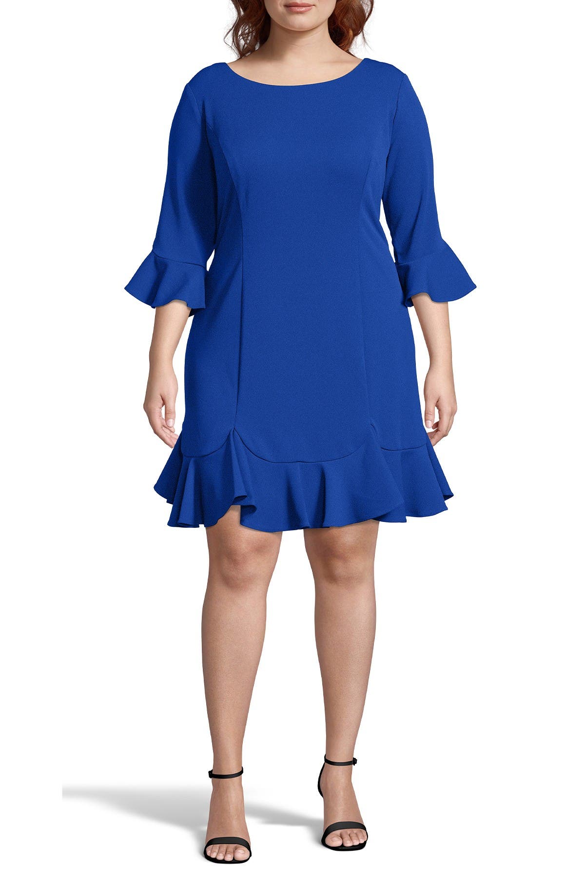 Adrianna Papell Crepe Ruffled Sheath Dress In Blue Sphre