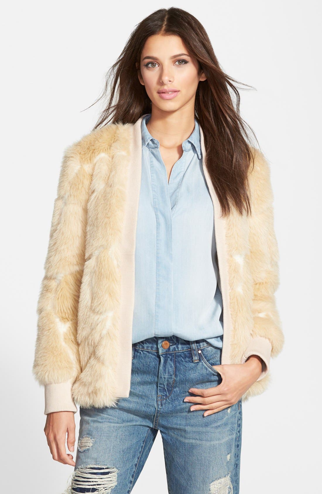 Leith Faux Fur Rib Trim Jacket Nordstrom