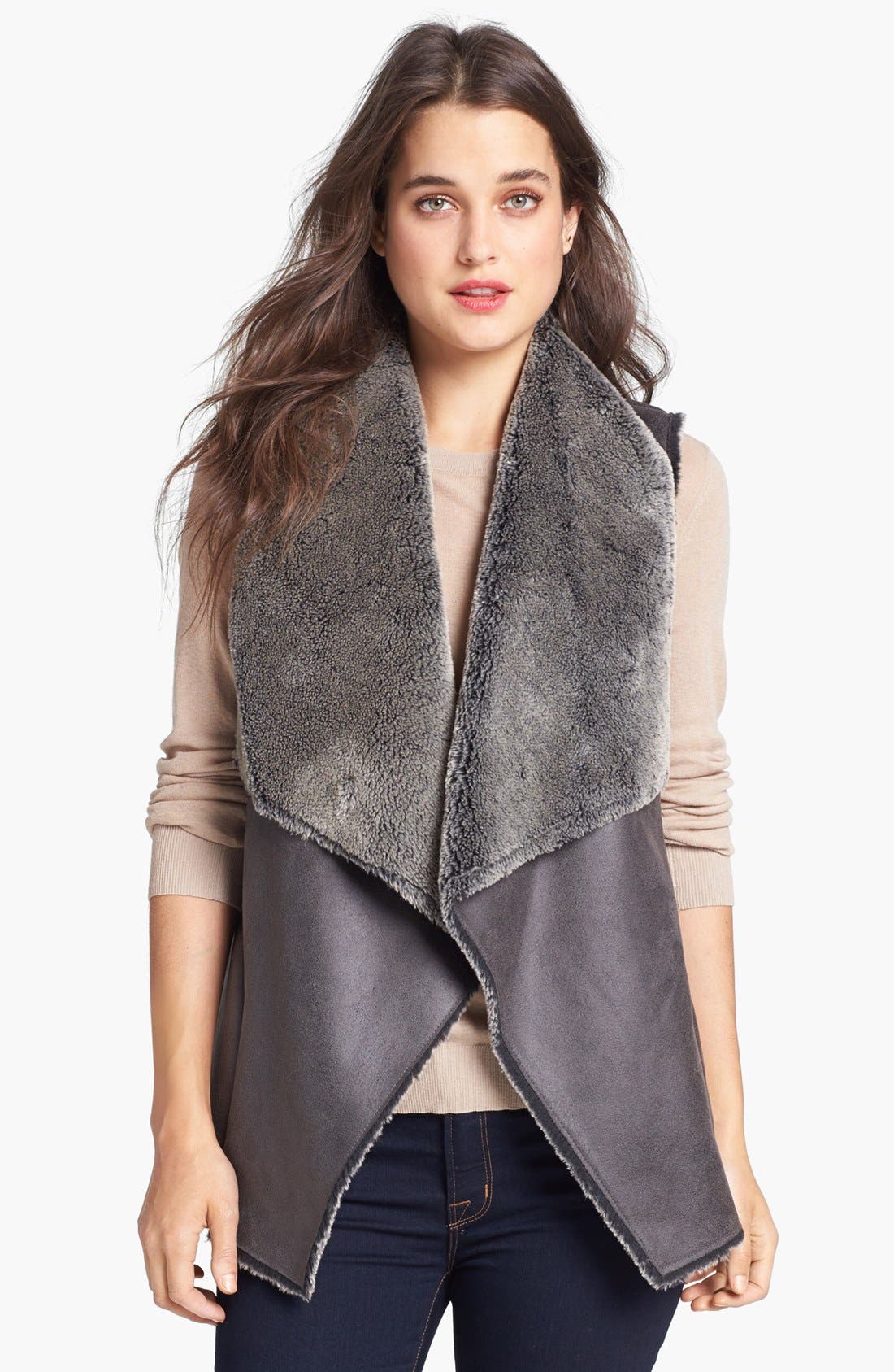 Velvet by Graham & Spencer Faux Shearling Drape Front Vest Nordstrom