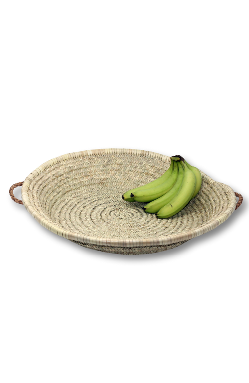 Alcantara-frederic Alcantara Frederic Handwoven Palm Tray With Leather Handles In Natural