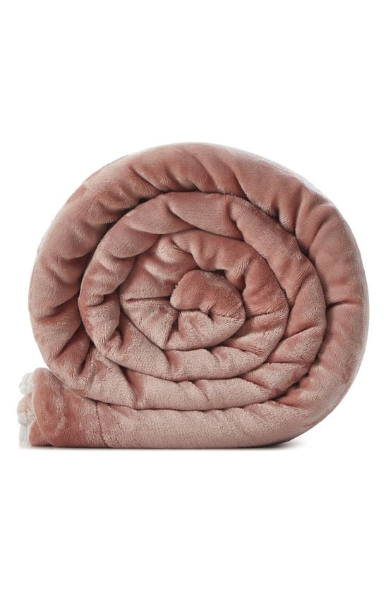 Shop Inspired Home Solid Micro Plush Faux Shearling Reversible Throw Blanket In Blush