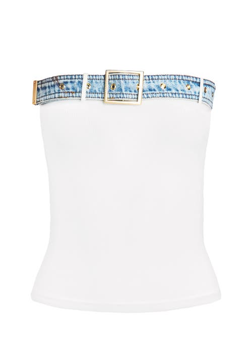 Shop Ser.o.ya Etta Knit Denim Top In White/coastline