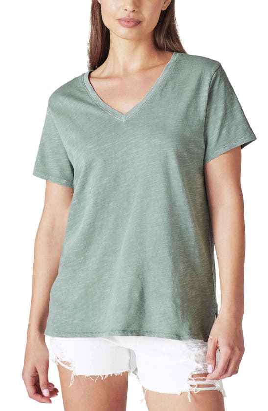 Lucky Brand Classic V-neck Cotton Blend T-shirt In Balsam Green