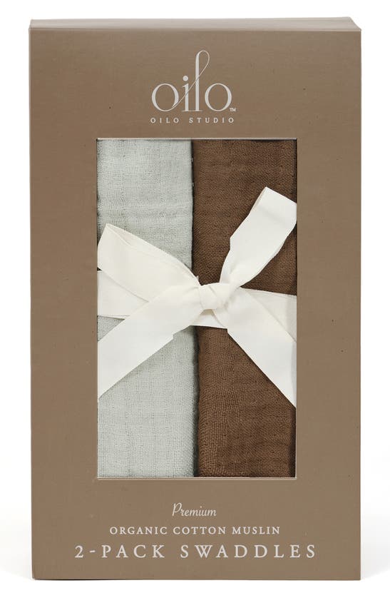 Shop Oilo 2-pack Organic Cotton Muslin Swaddle Blankets In Bark/ Seamoss