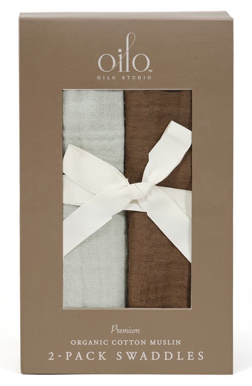 Oilo Kids'  2-pack Organic Cotton Muslin Swaddle Blankets In Bark/seamoss