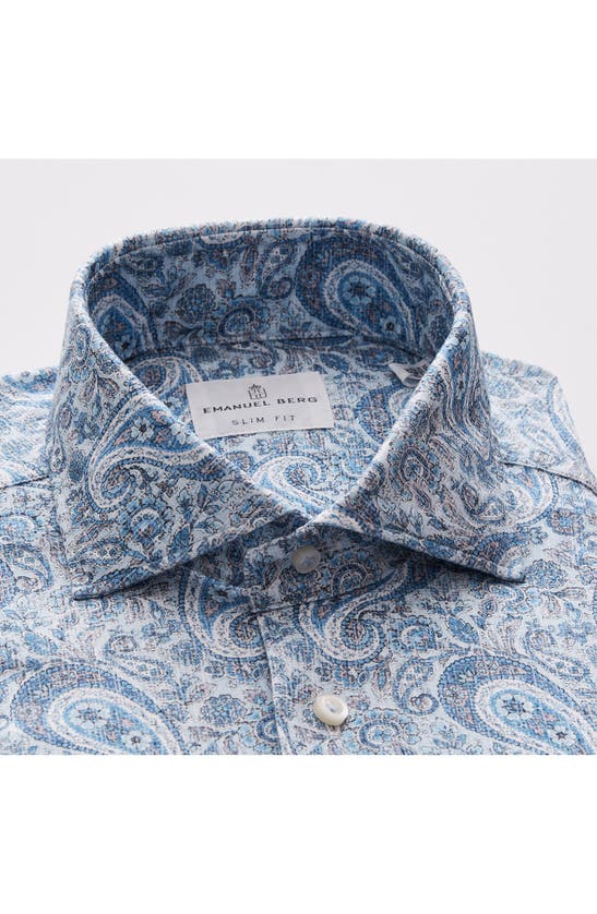 Shop Emanuel Berg 4flex Modern Fit Print Knit Button-up Shirt In Bright Blue