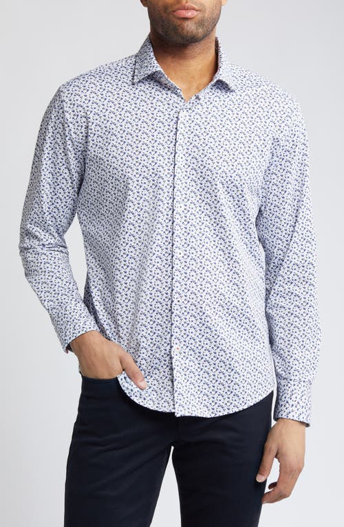 Floral Techno Stretch Performance Button-Up Shirt in Navy