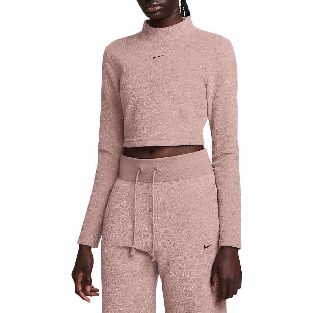 Nike Sportswear Cozy Long Sleeve Crop Top In Smokey Mauve/black
