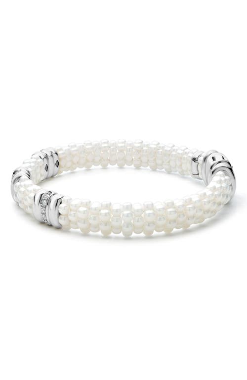 Shop Lagos White Caviar Triple Diamond Station Bracelet In Silver/diamond