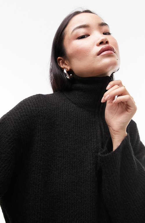 Topshop Zip Up Funnel Neck Sweater In Black