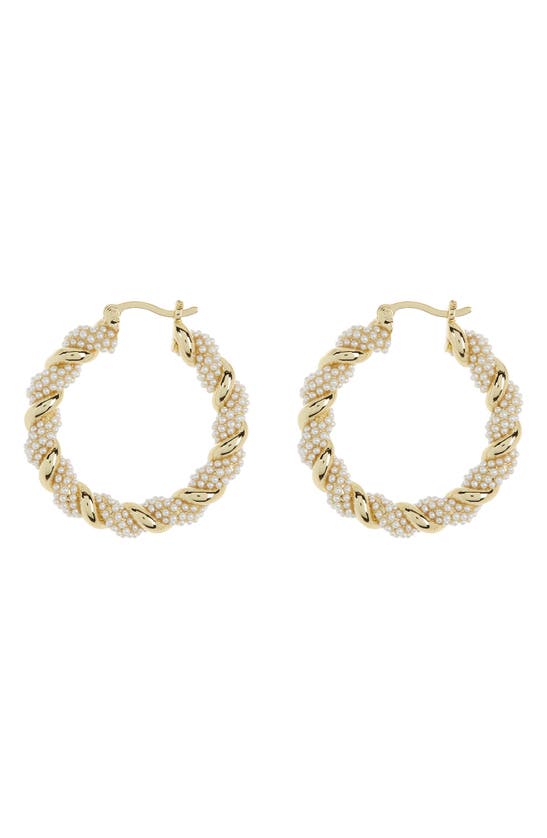 Shop Covet Imitation Pearl Twist Hoop Earrings In White