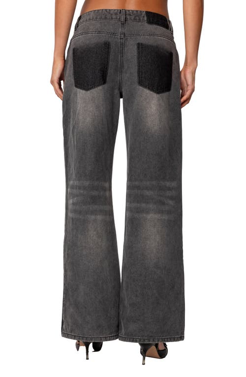 Shop Edikted Deconstructed Low Rise Wide Leg Jeans In Black-washed