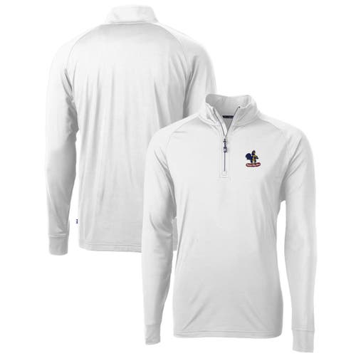 Men's Cutter & Buck White Delaware Fightin' Blue Hens Adapt Eco Knit Stretch Recycled Quarter-Zip Pullover Top