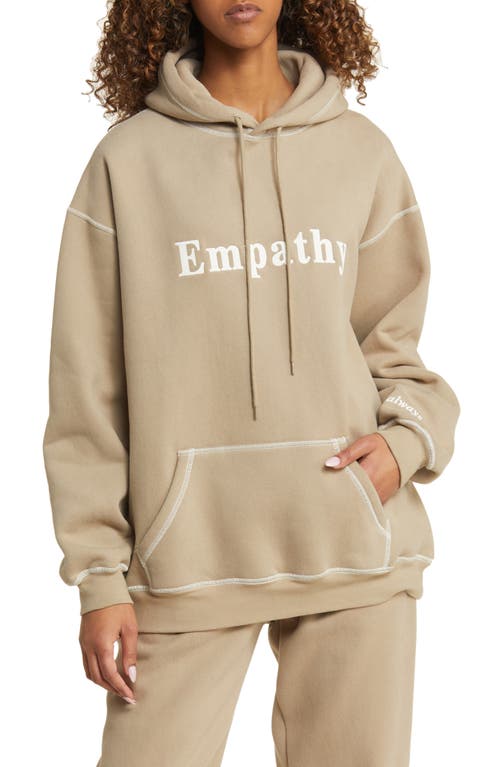 Empathy Embroidered Graphic Hoodie in Tan