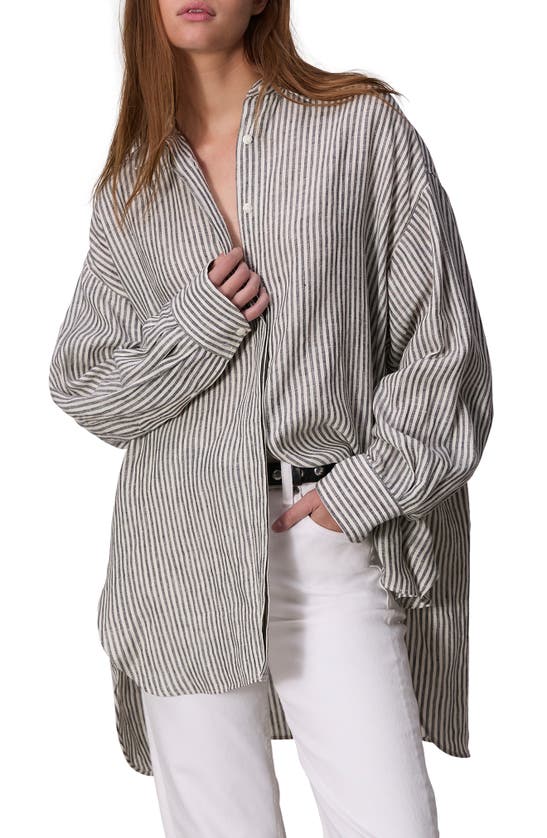 Rag & Bone Ryan Oversize Stripe Linen Button-up Shirt In Beigestrp